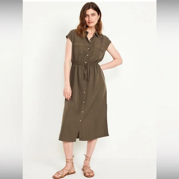 Old Navy | Dresses | Old Navy Waistdefined Utility Midi Shirt Dress |  Poshmark